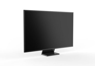 Modern ince plazma TV modeli, geniş televizyon ekranı izole edilmiş beyaz arkaplan, 3D resimleme.