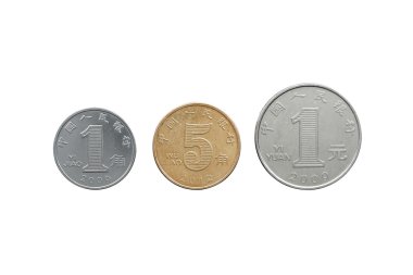 beyaz izole Çin yuan sikkeler seti arka yüzüne