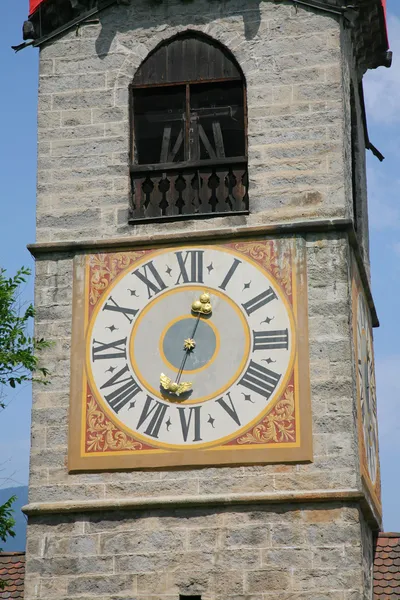 Tower clock in church of Santa Katerina, Brunico, detail - Italy — Stock Photo, Image