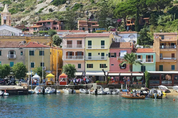 Boats in the small harbor of Giglio Island, the pearl of the Mediterranean Sea, Tuscany - Italy — Stock Photo, Image