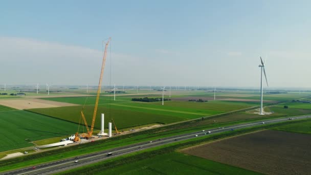 Ветроэлектростанция Стадии Строительства Алмере Недерланд — стоковое видео