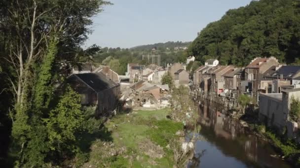 Domy Mosty Zničené Povodněmi Pepinster Liege Belgie — Stock video