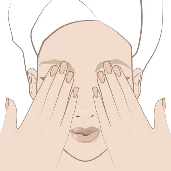 Visage Une Jeune Femme Asiatique Vue Face Massage Autour Des — Image vectorielle