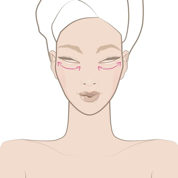Cuidado Facial Aplicando Crema Facial Cara Una Joven Asiática Vista — Vector de stock
