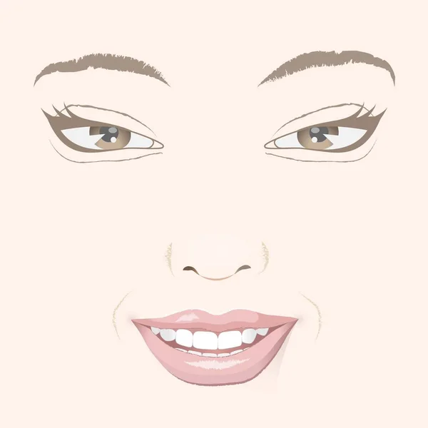 Face Young Smiling Woman Front View — Stock Vector