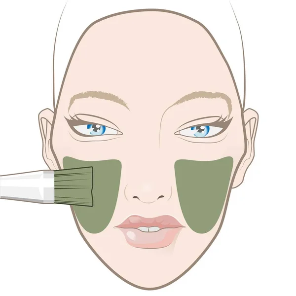 Γυναίκα Που Εφαρμόζει Κρέμα Μάσκα Από Φύκια Στα Μάγουλα — Διανυσματικό Αρχείο