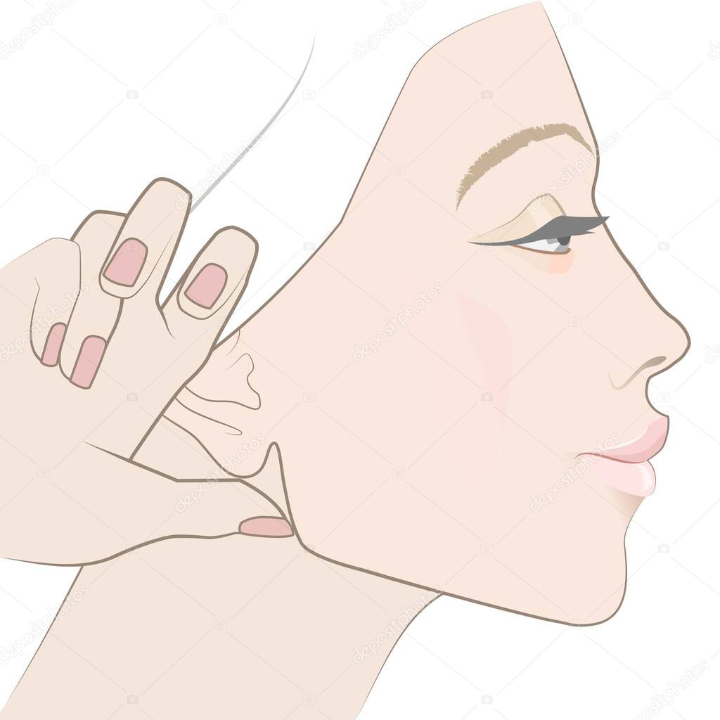 Chin massage. Side view of a female face