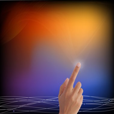 renkli arka planda parlak çizgiler sanat üzerinde gösteren bir el