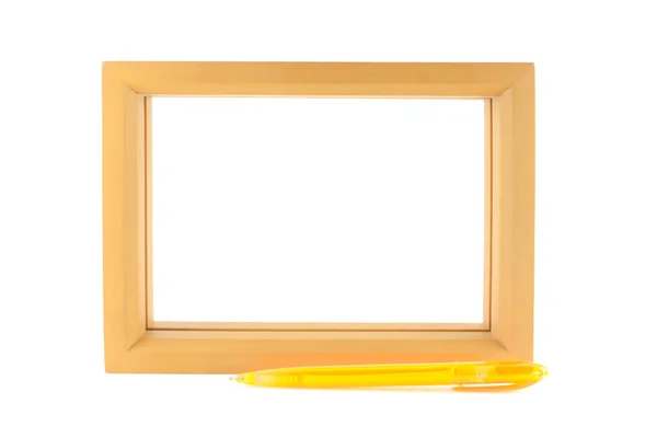 Houten frame en oranje pen — Stockfoto