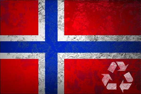 Icono reciclar símbolo en grunge Noruega bandera de fondo — Foto de Stock