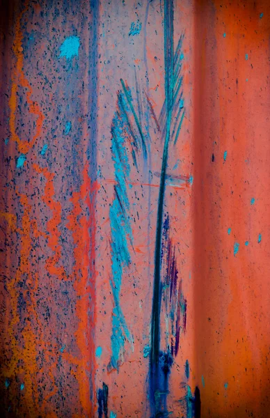 Colore vernice schizza su zinco grunge parete in acciaio — Foto Stock