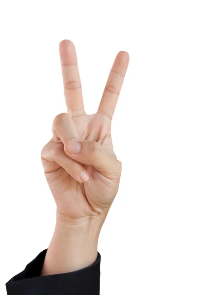 Businessman hand giving the victory or peace sign — Stock Photo, Image