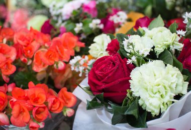 Kırmızı gül buketi. Yaklaş.