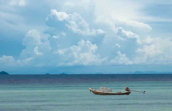 Panoramic seascape with boat — Stock Photo, Image