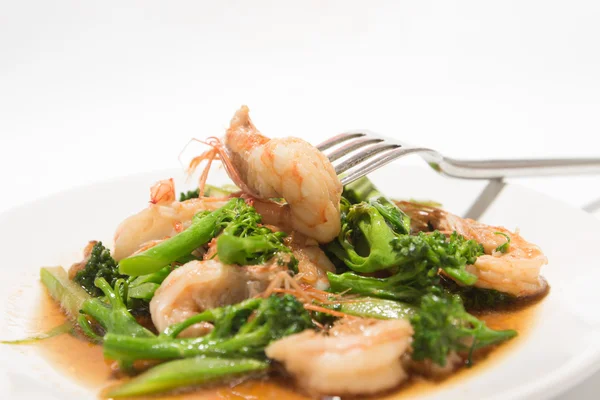 Prawns with broccoli fried sauce — Stock Photo, Image