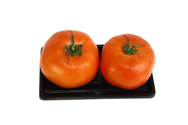 Paar grote rode rijpe tomaten geïsoleerd met uitknippad — Stockfoto