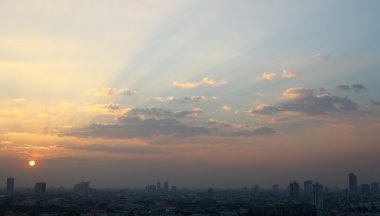 Bangkok görünümü cityscape gün batımında