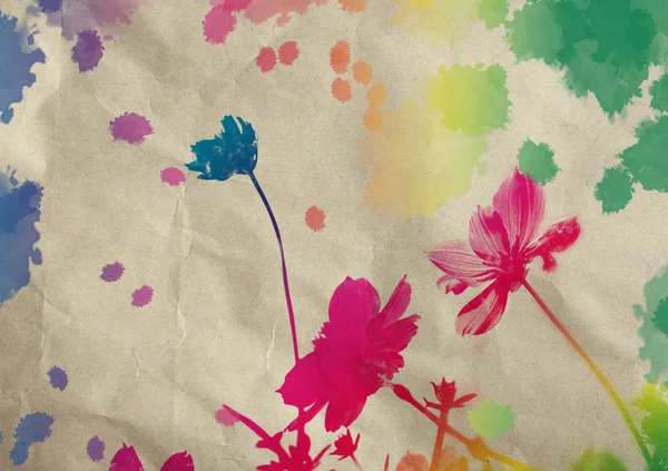 水彩スプラッシュとコスモスの花 — ストック写真