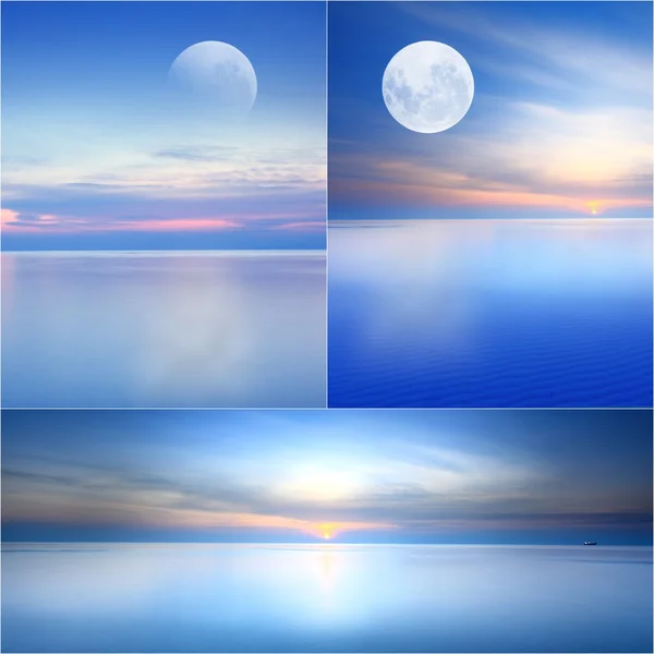 Měsíc nad mořem a oblohou — Stock fotografie