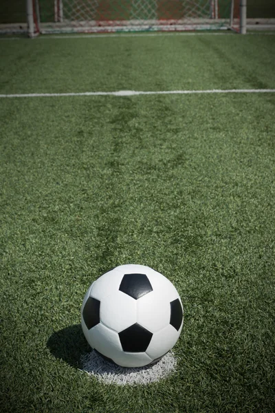 Soccer ball on field — Stock Photo, Image