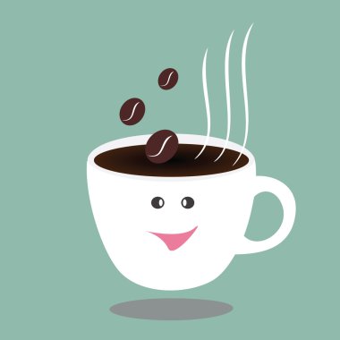 Hot coffee cup and beans,happy coffee break