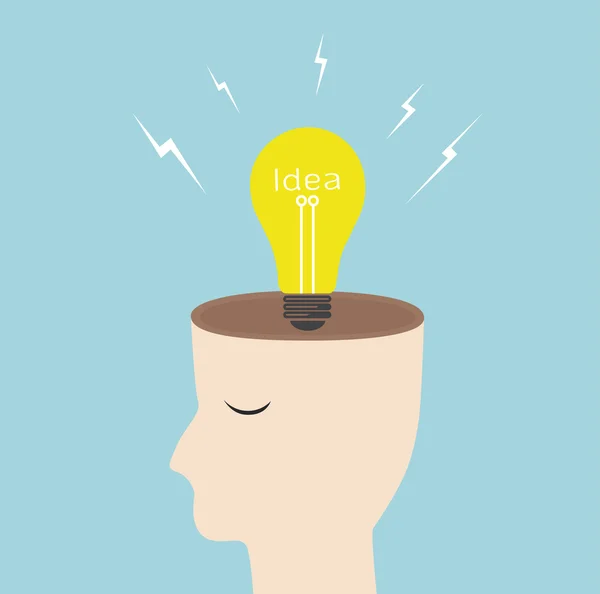 Creative idea head bright light bulb successful concept — Stock fotografie