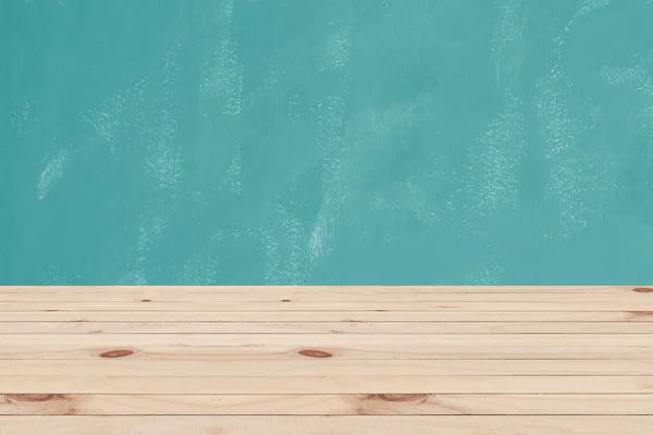 木製の床と緑のレトロな壁の背景 — ストック写真