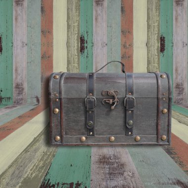 grunge ahşap yerde eski vintage deri Bagaj 