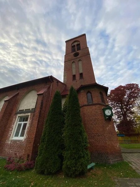 Kalininingrad Region Russia Old Kirche Klein Gni Torre Relógio Tijolo — Fotografia de Stock