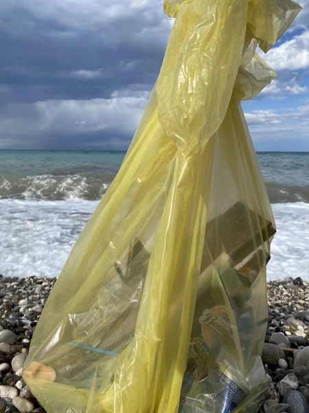 Plastikmüll Und Müll Der Großen Plastiktüte Sammeln Umwelt Und Ökologie — Stockfoto
