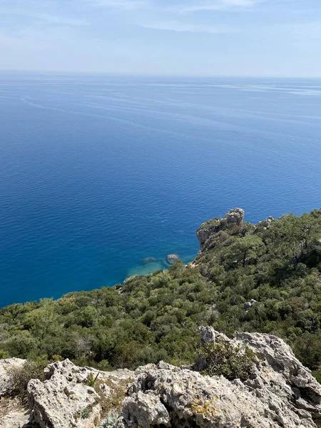 トルコのケメルのパノラマビュー 地中海沿岸の松の木の高さからの眺め トルコのケメルにあるシャリーシュ山 — ストック写真