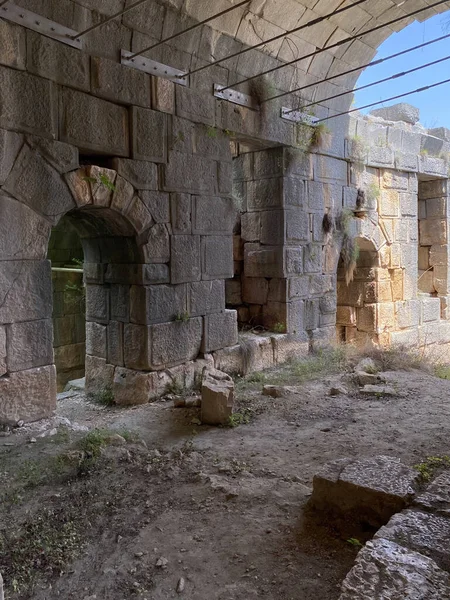 Piedra Histórica Enfrenta Bajorrelieve Teatro Antiguo Myra Antigua Ciudad Tumbas —  Fotos de Stock