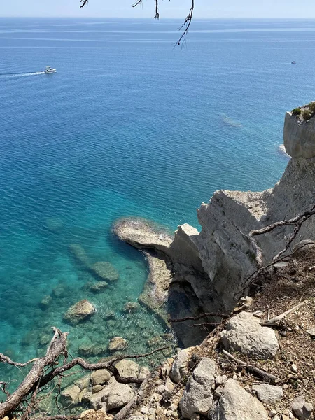Mar Azul Perfecto Vista Playa Costa Del Mar Mediterráneo Distrito — Foto de Stock