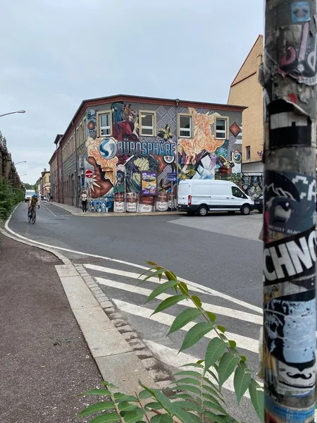 Neustadt Est Quartier Branché Restaurants Insolites Magasins Alternatifs Mur Avec — Photo