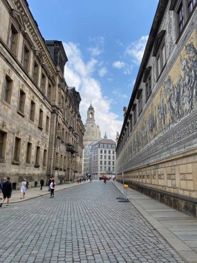 The ancient city of Dresden, Germany. Historical and cultural center. Exterior view of the Cathedral of the Holy Trinity, Katholische Hofkirche in the old town of Dresden, Germany.