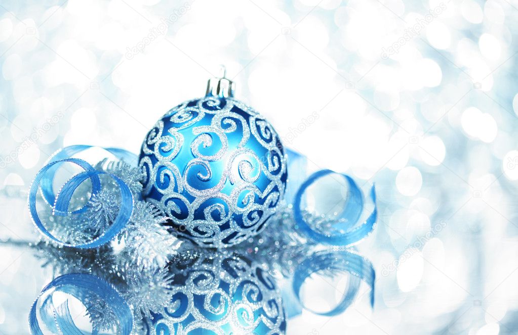 Blue Christmas decorations with bright lights