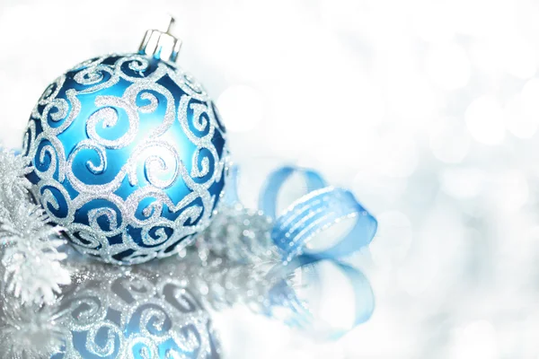 Blue Christmas decorations with bright lights — Stock Photo, Image