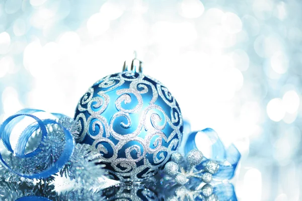 Blue Christmas decorations with bright lights — Stock Photo, Image