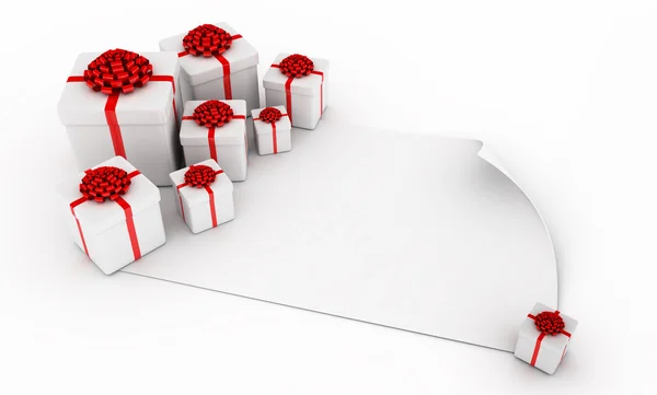 Presents over blank white paper — Stock Photo, Image