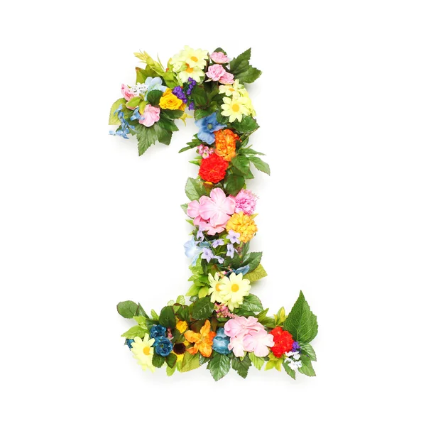 Numbers made of leaves and flowers — Stock Photo, Image