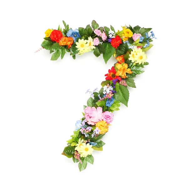 Numbers made of leaves and flowers — Stock Photo, Image