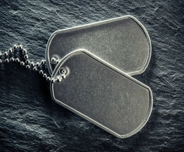 American Military Dog Tags Rough Worn Blank Space Text Memorial — Stock Photo, Image