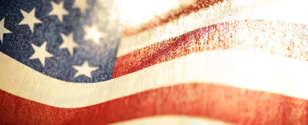 Sventolando Bandiera Usa Alla Luce Del Sole Bandiera Americana Luglio Fotografia Stock