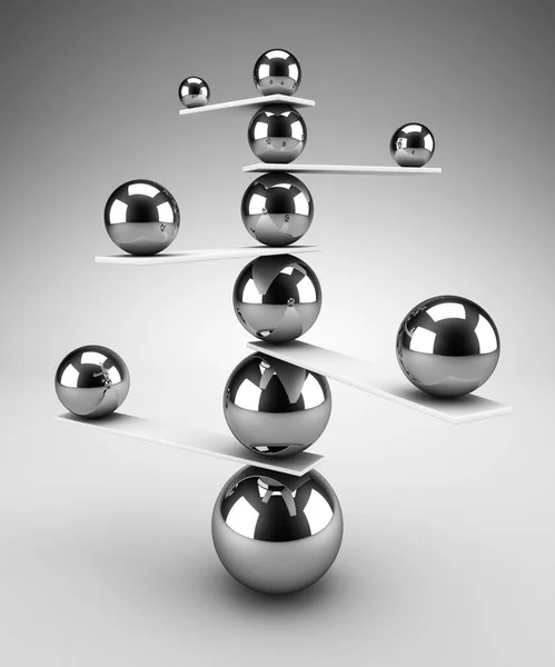 三维渲染精心平衡的球体 平衡与稳定概念 — 图库照片