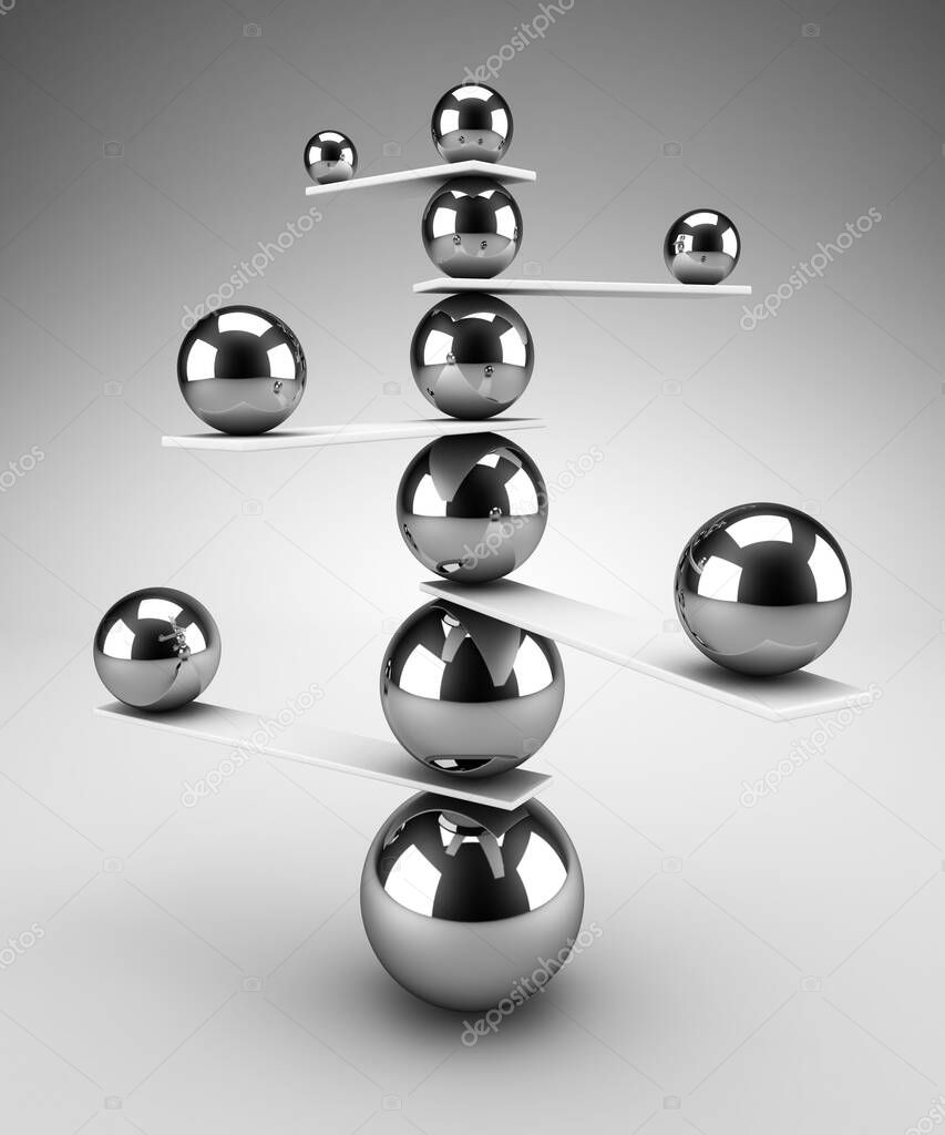 3d render of carefully balanced spheres. Balance and stability concept