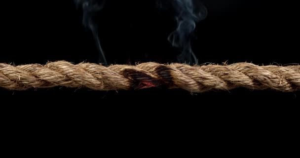 Rope Stretched Tight Slowly Burning Apart Finally Snapping Two Concept — Stock Video