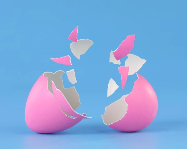 Розовое Пасхальное Яйцо Разбитое Куски Треснутое Пространством Размещения Продукта — стоковое фото