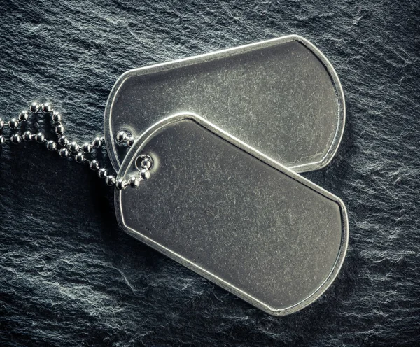American Military Dog Tags Rough Worn Blank Space Text Memorial — Stock Photo, Image
