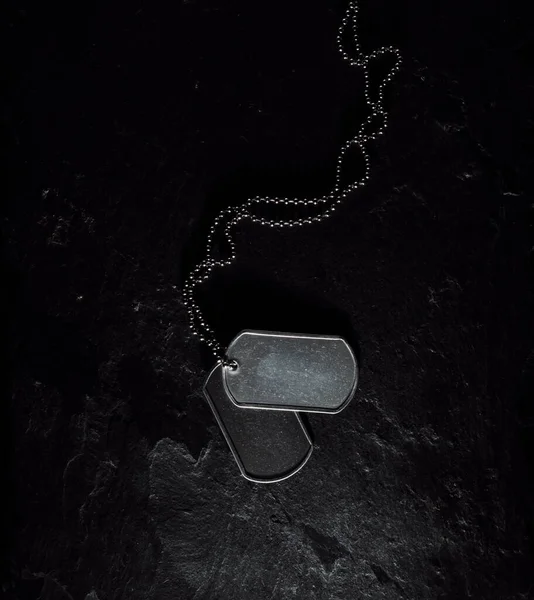 American Military Dog Tags Rough And Worn With Blank Space For Text 