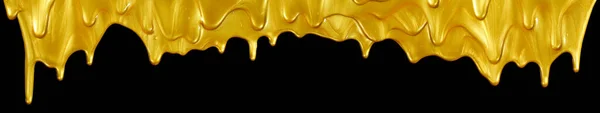 Top Border Glittering Shiny Metallic Gold Paint Flowing Dripping Downward — Stock Photo, Image